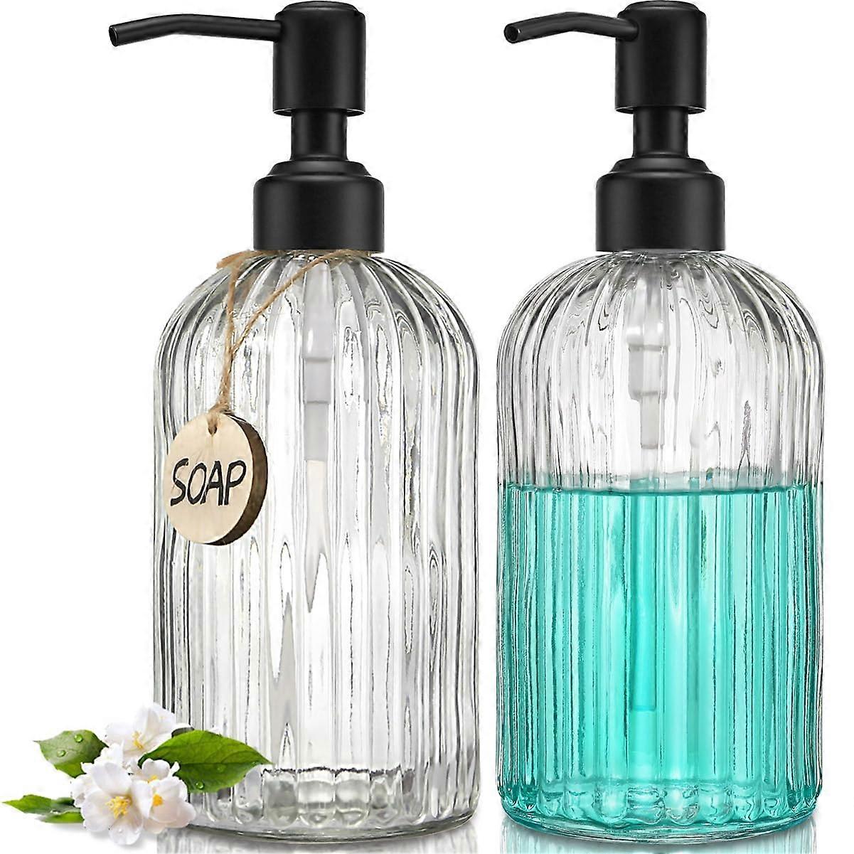 2 PACK Simple Glass Soap Dispensers for Kitchen 18Oz