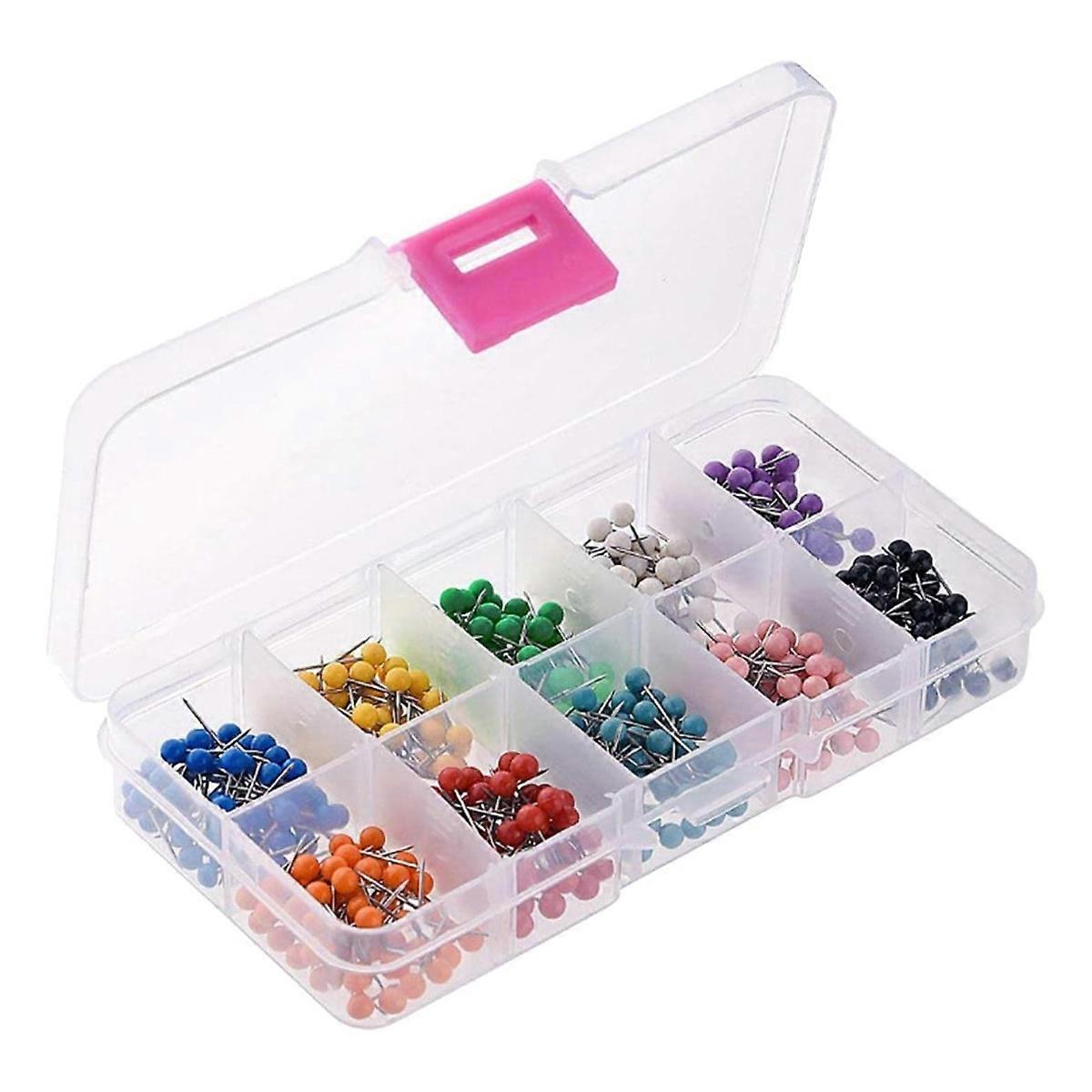 Map Markers, Assorted Colors, Plastic, Steel Needle Points, Clear Box