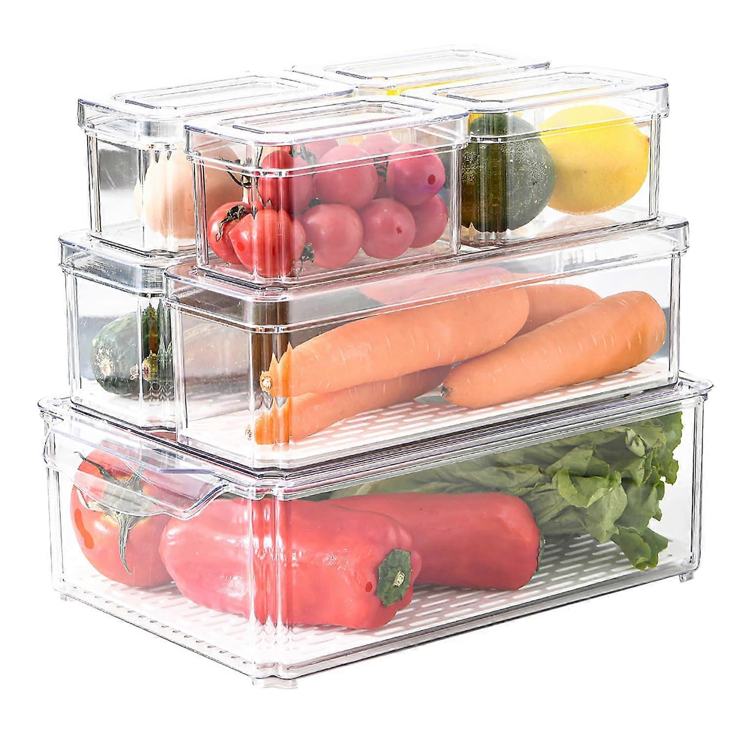 7 Piece Stackable Clear Fridge Organizer Set for Organizing Vegetables Fruits Food and Drinks