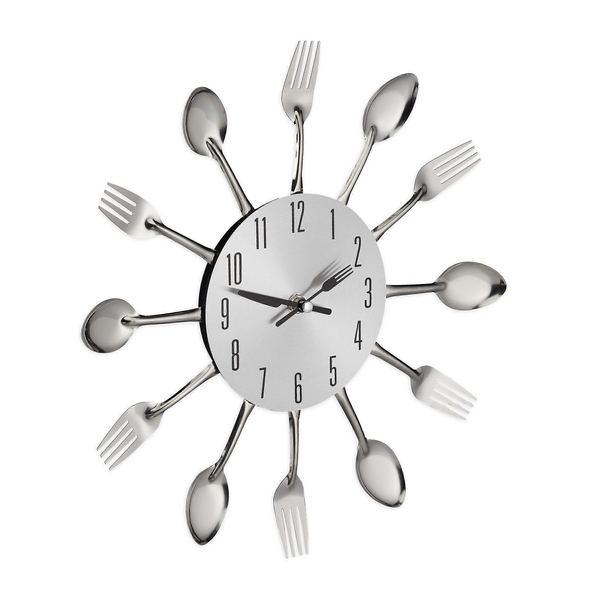 Silver Wall Clock for Kitchen 31 cm