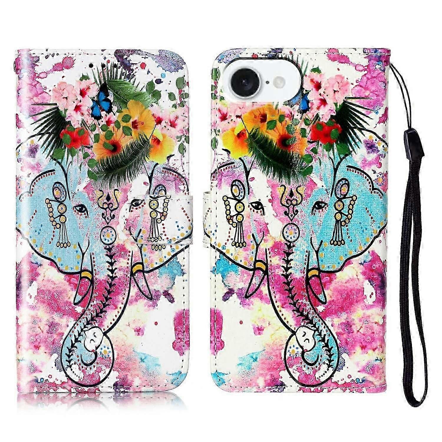 For iPhone 16e Case Pattern Leather Wallet Phone Cover - Wind Chime Owl