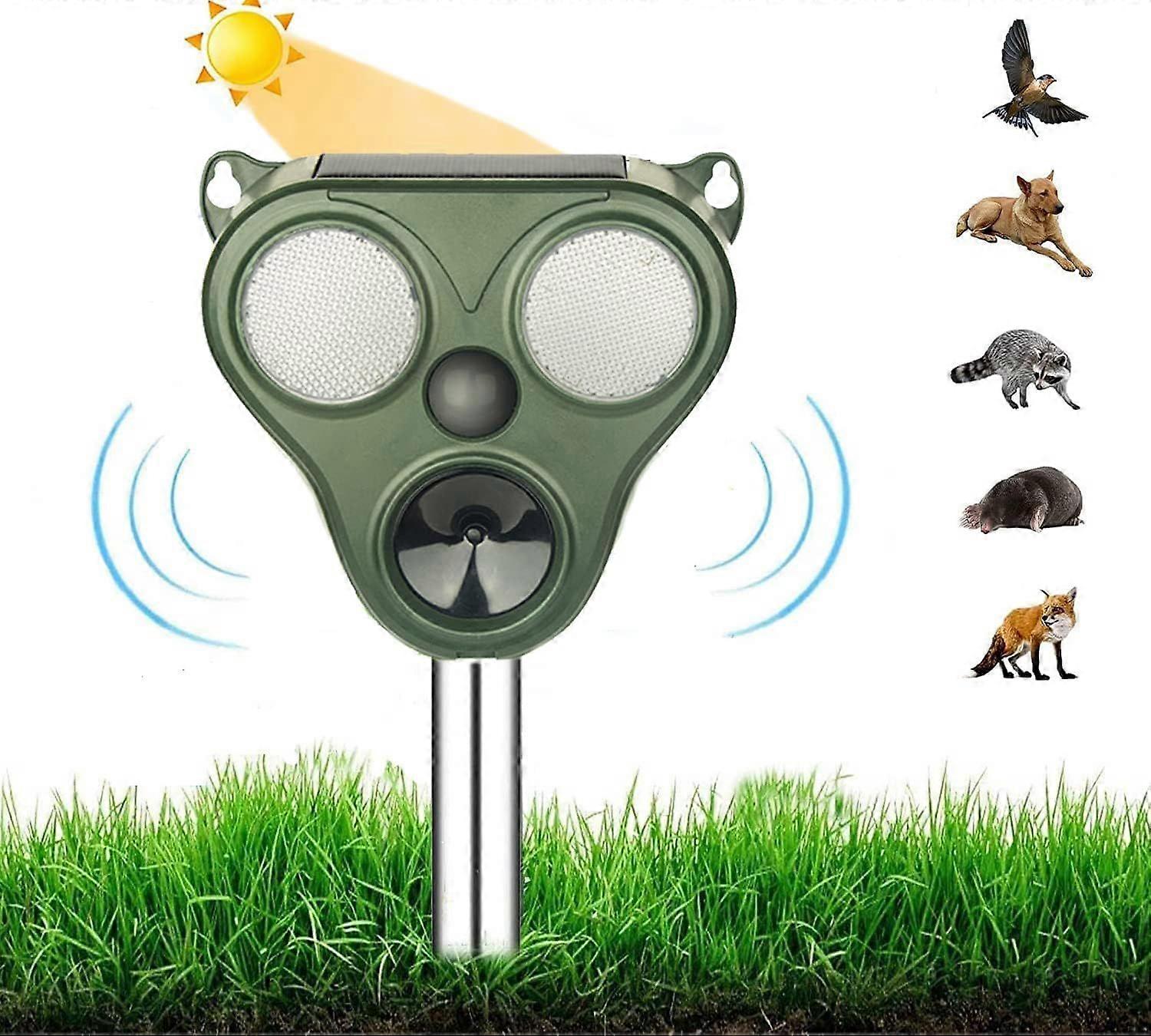 Solar Animal Repeller, Ultrasonic Repeller, Solar Powered USB Charging for Cats, Dogs, Squirrels, Rats, Foxes, Martins, Wild Animals