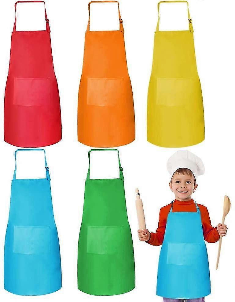 5 Pack Adjustable Kids Apron With Pockets For Cooking,baking,painting