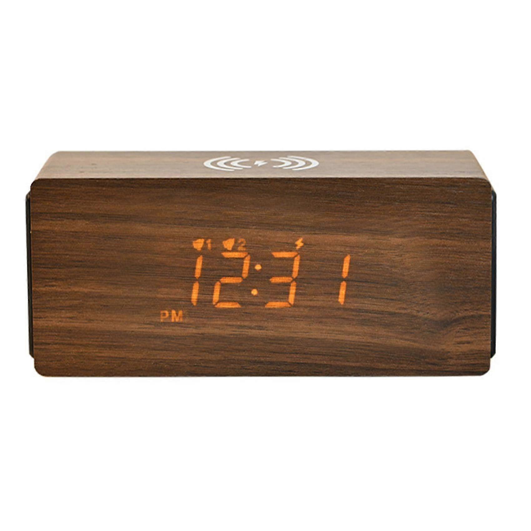 15w Smart Phone Fast Charging Bluetooth Audio Computer Speaker Snooze Electronic Clock Led Clock (brown)