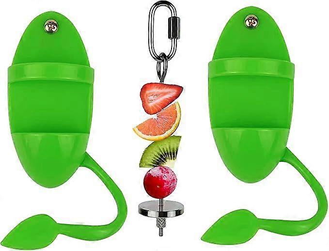 2 Pieces Bird Cuttlebone Holder with a Parrot Fruit Vegetable Stick Holder,Plastic Bird Cage Food Holder Stainless Steel Bird Treat Skewer