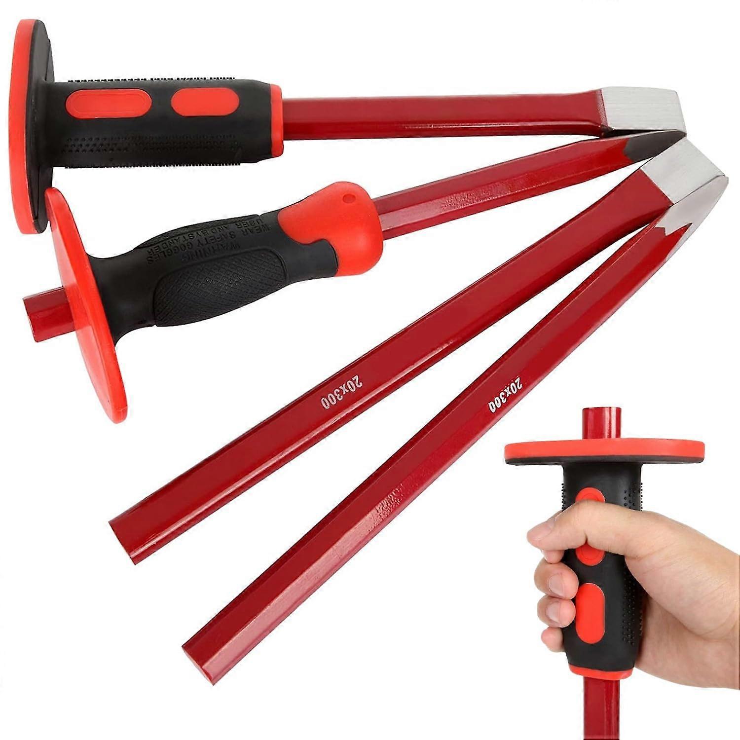 4PCS Masonry Chisel Set - 12 Inch Heavy Duty Concrete Demolition Tools, 2 Flat Head & 2 Pointed Head for Stone Carving