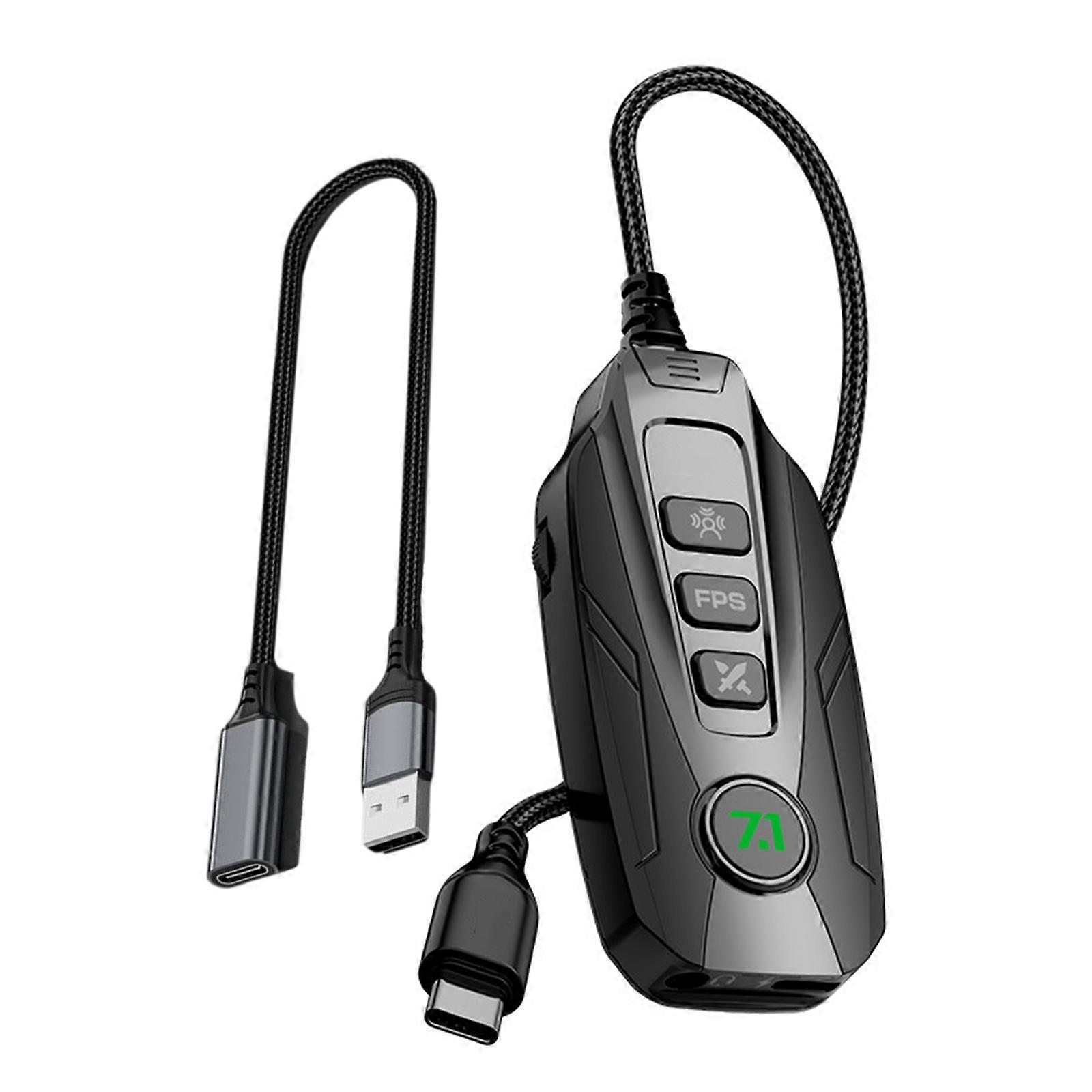 GS20 Type C/USB Mini Sound Card 7.1 Channel External with Virtual Surround Sound for Wide Compatibility Use Black