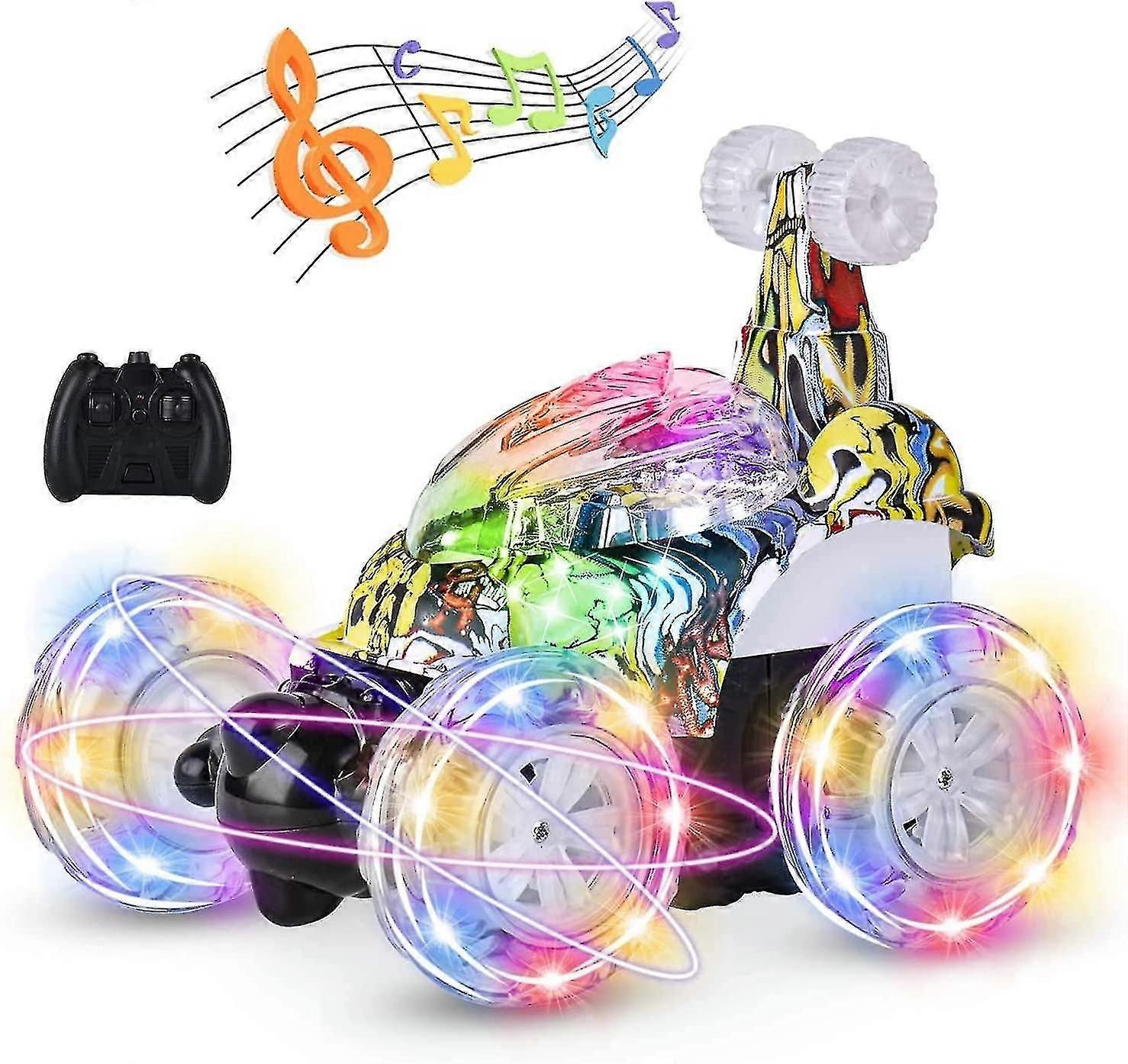 Remote Control Car, Rc Stunt Car Invincible 360rolling Twister With Colorful Lights & Music Switch, Rechargeable Remote Control Car For Boys And Girls