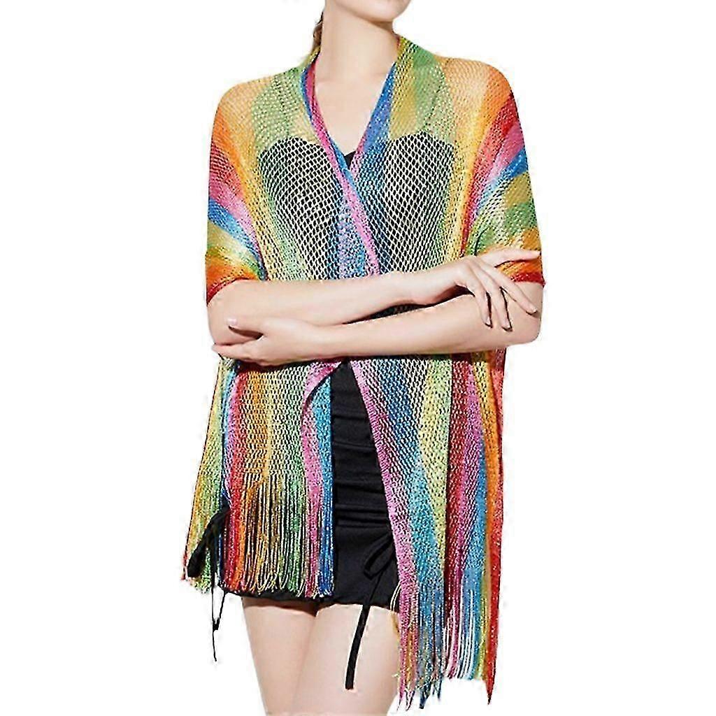 Warm and Trendy Rainbow Striped Scarf Kerchief Shawl for Casual Gatherings