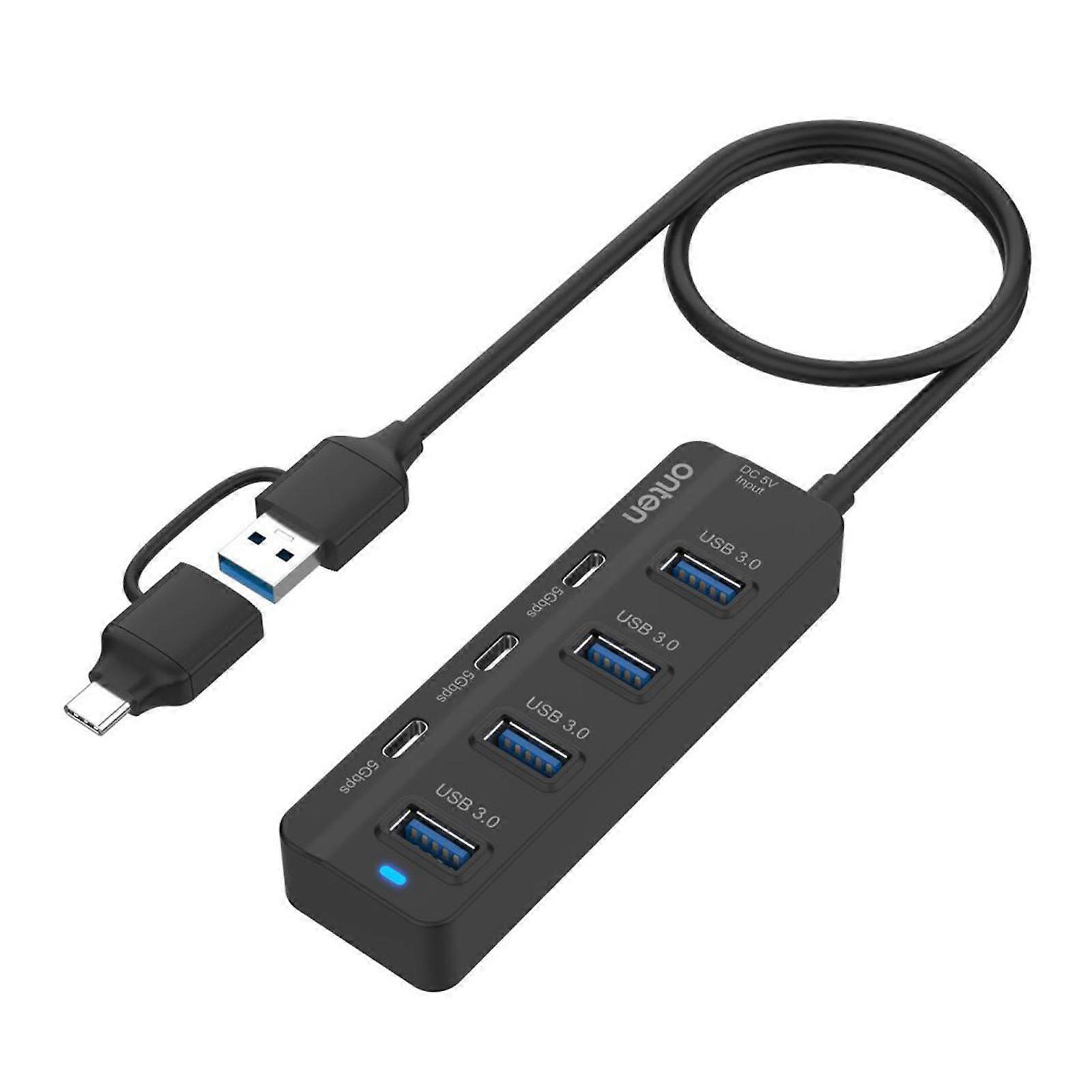 7-Port-USB-Hub (USB 3.0/USB-C) mit 5 Gbit/s, 4x USB 3.0-Anschlüsse, 3x USB-C-Anschlüsse, Adapter, USB-Port-Expander für Laptop/PC, mehrfarbig
