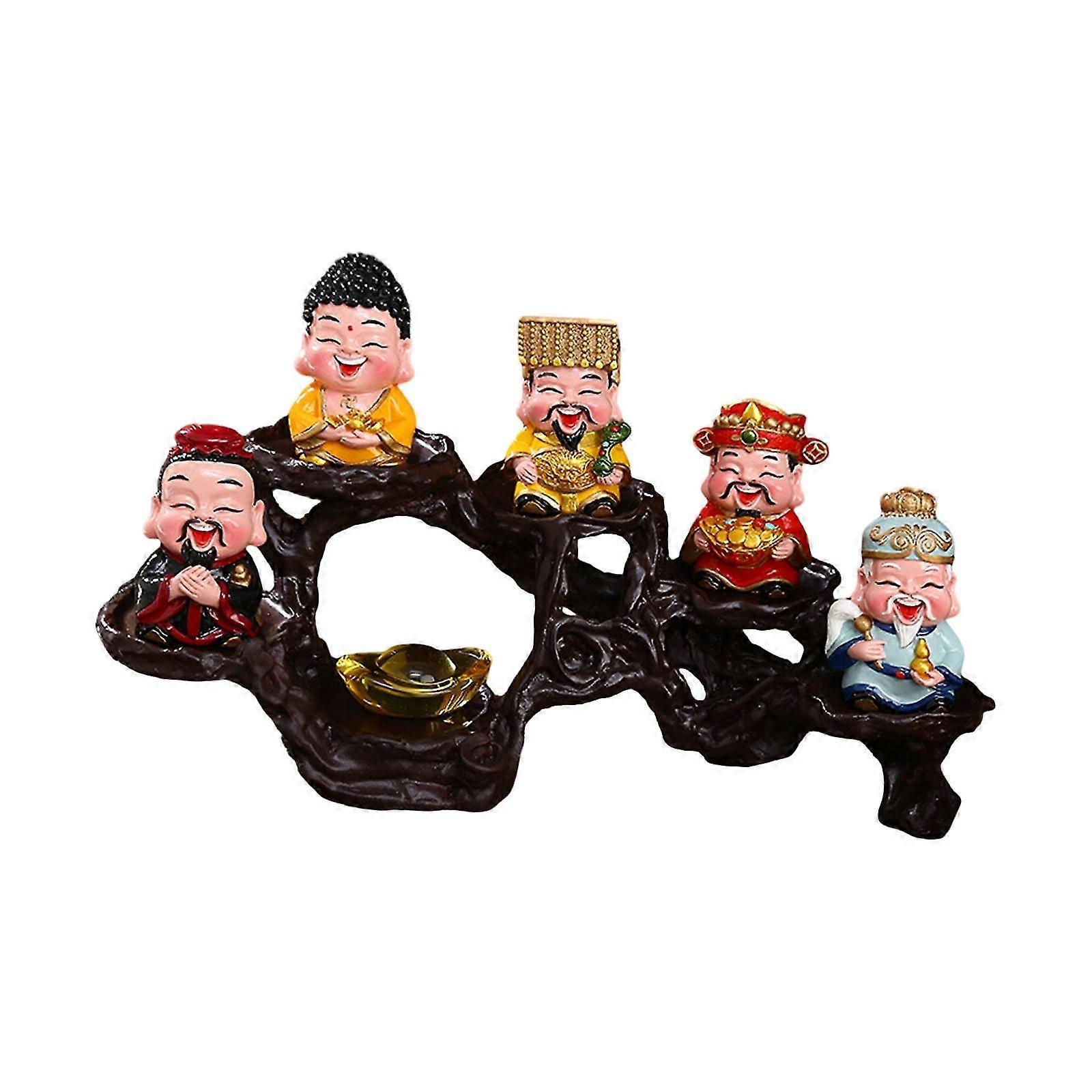 Set of 5 Handmade Cute Asian Immortals Figures with Rack for Tabletop and Wall Shelf Decor