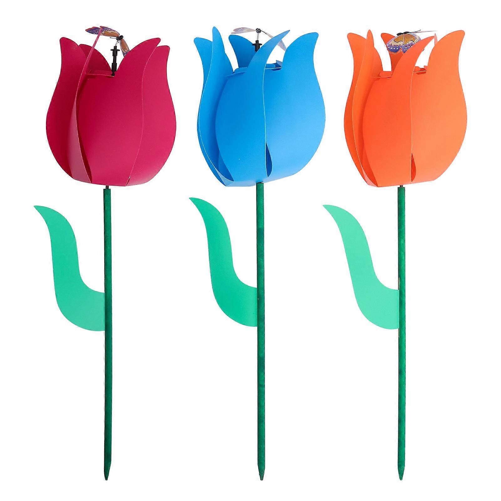 3pcs Creative Plastic Tulip Windmills for Garden Decor – Bright Colorful Pinwheels for Outdoor Parties and Play