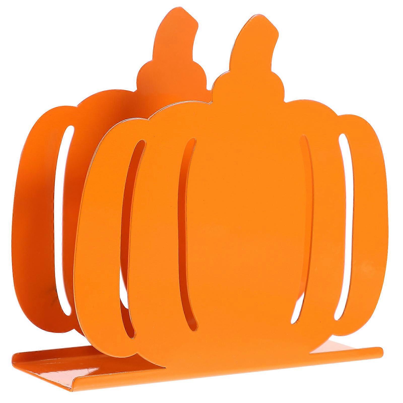 Freestanding Iron Pumpkin Napkin Holder for Kitchen, Dining Table, or Party – Autumn Harvest Tissue Storage Rack with Hollow Carved Design –