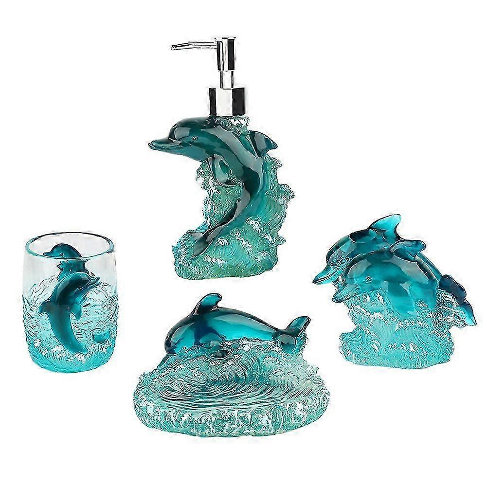 Dolphin Leaping Resin Bathroom Set with Toothbrush Holder & Dispenser