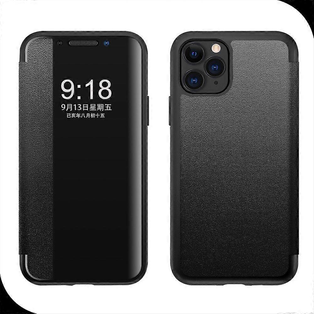 Veske Til Iphone 14 Svart Vindu Vanlig Skinn Flip