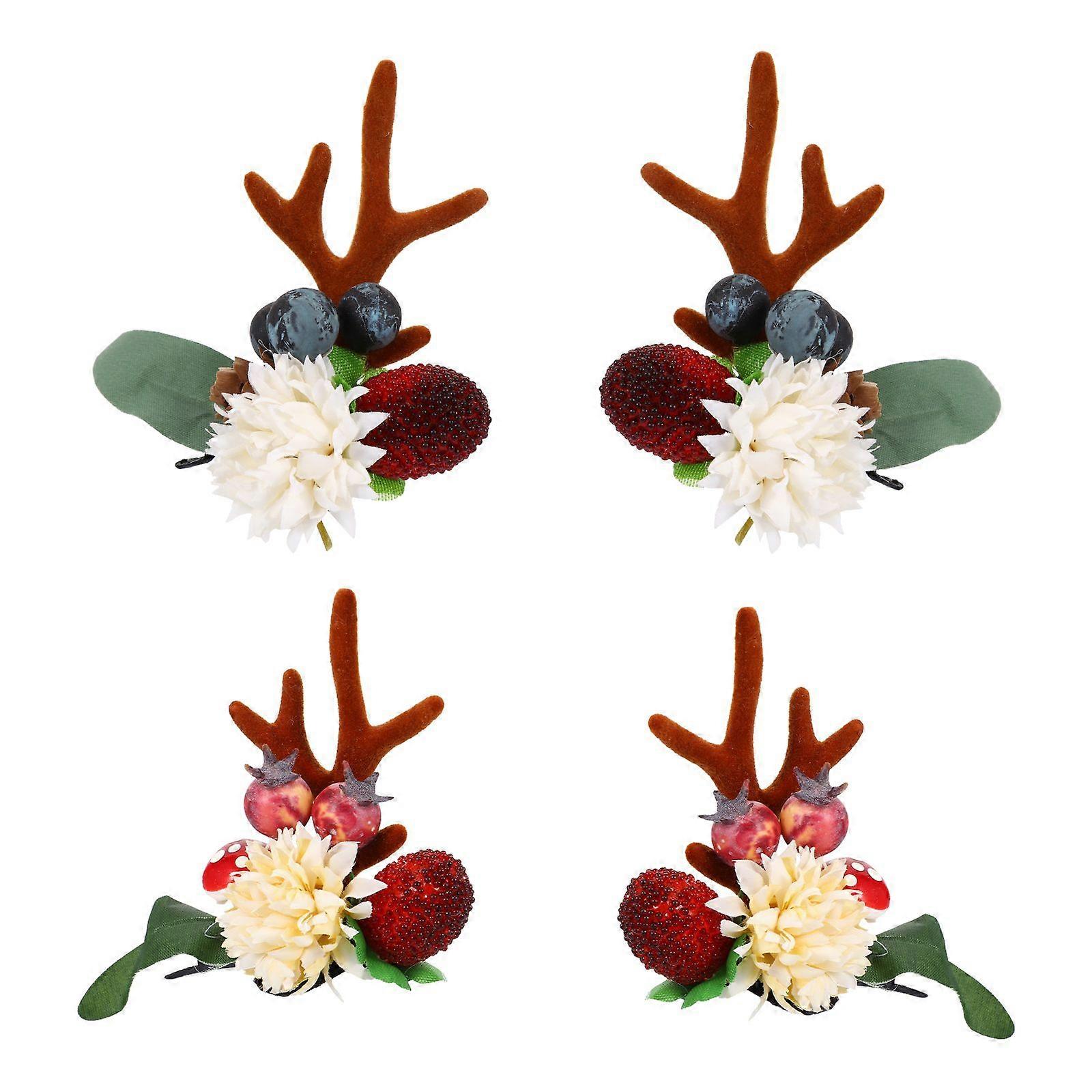 2ペアクリスマストナカイヘアクリップアントラーヘッドウェアパーティーヘアアクセサリー