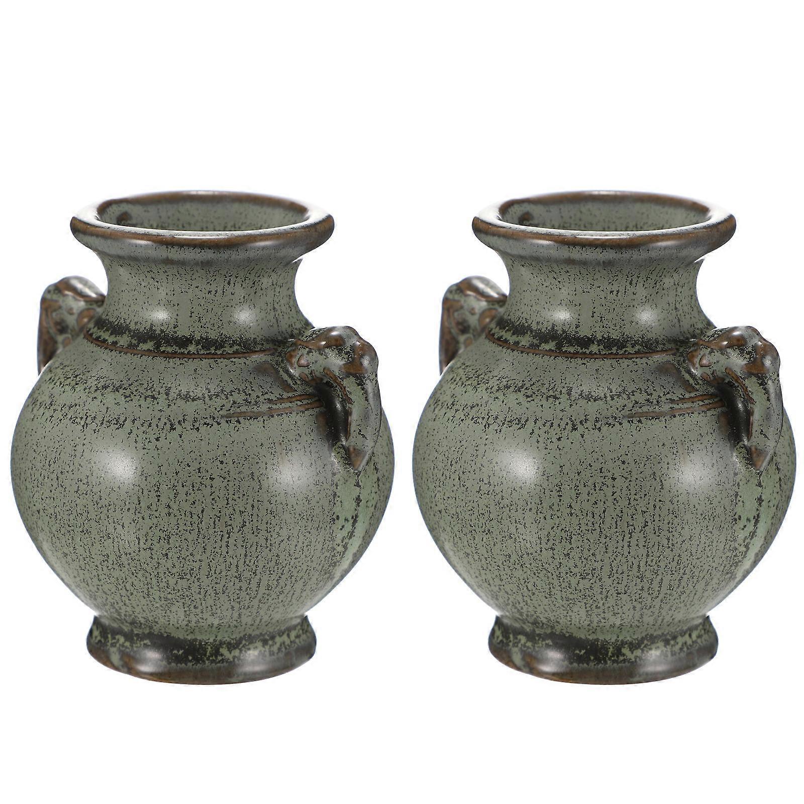2pcs Mini Ceramic Vases Decorative Retro Design for Home Office Tabletop Flower Display