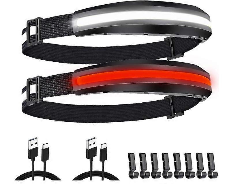 Head Torch 2 Packs, Cob 230 Wide Beam Head Torch Rechargeable, 4 Mode of Head Torches Led Super Bright, Waterproof Head Torch for Adults(Black)