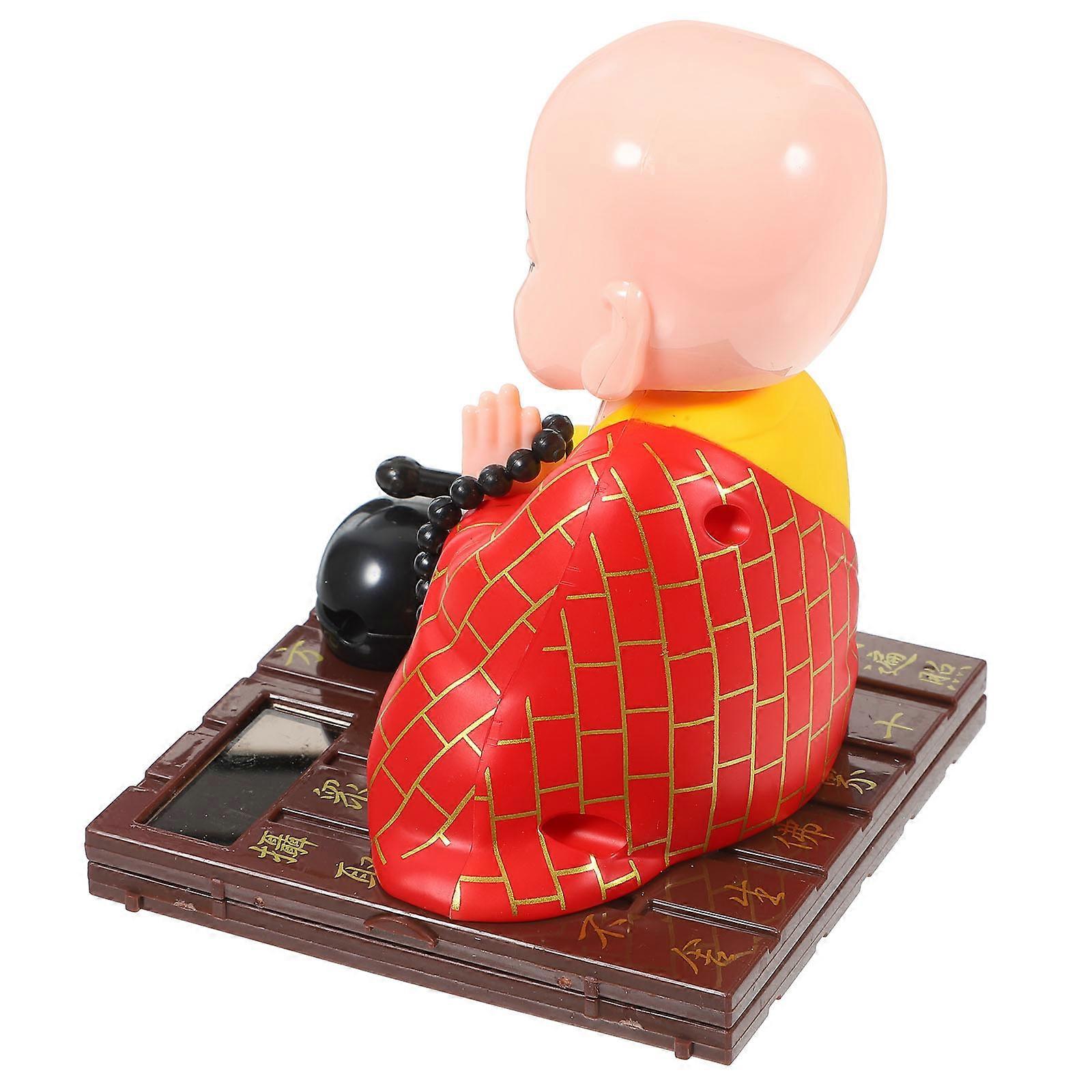 Solar Powered Shaking Head Buddha Monk Figurine Dashboard Ornament for Home, Desk, and Vehicle Use Zen Decor for Peaceful Atmosphere