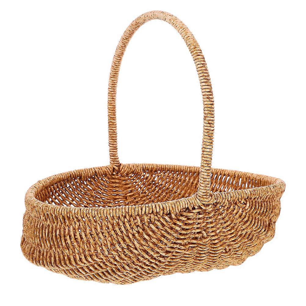 Handwoven Picnic Basket Large Capacity For Family Picnics Imitation Rattan Woven Shape 11.6×11.4×9.3in 1Pack