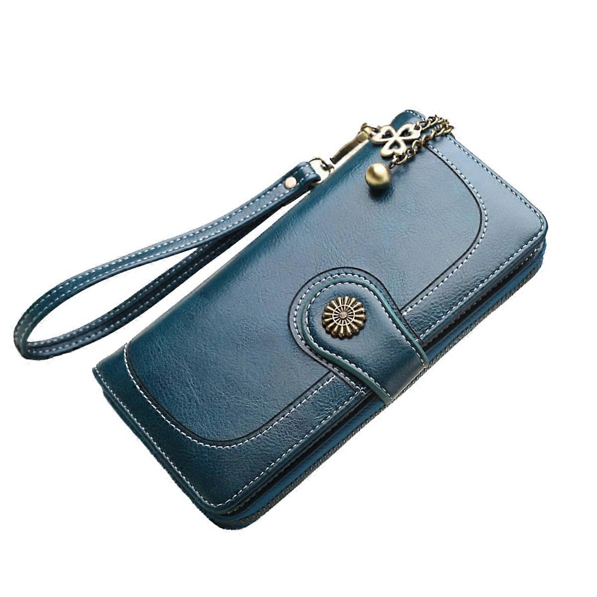 store clutch punge til kvinder mode tredobbelt foldet tegnebog multi-kort slots taske lynlås lomme lang pung blå 1 sæt