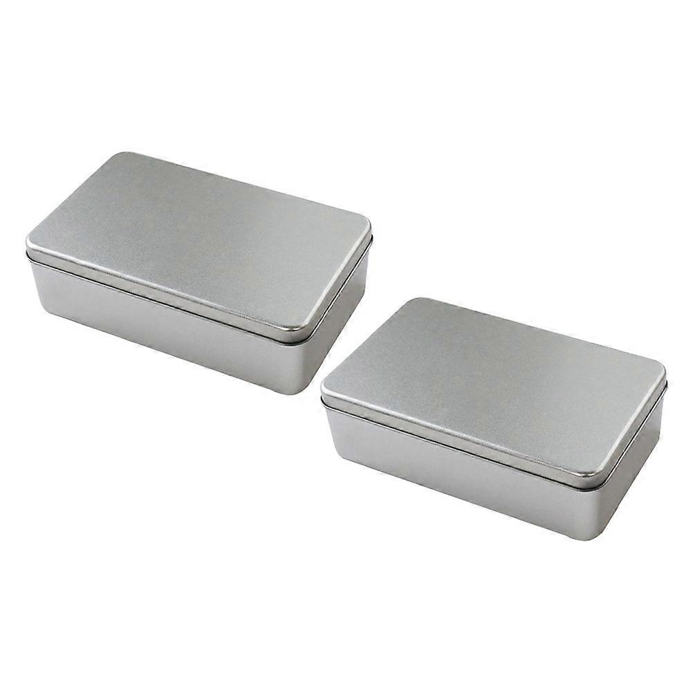 2pcs Airtight Silver Tinplate Food Storage Boxes for Biscuits, Sweets, Cookies & Essentials Organization