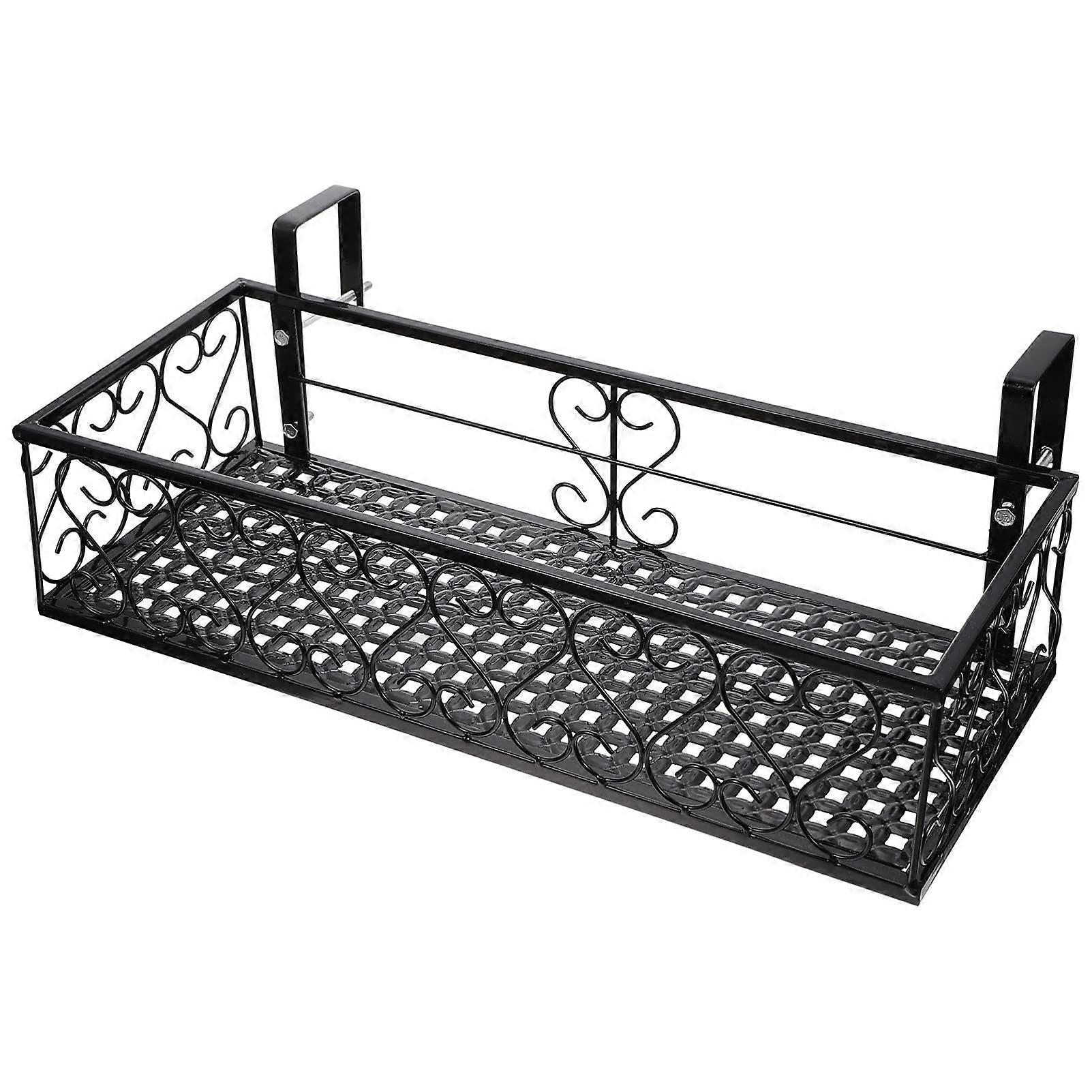 Iron Plant Rack Holder for Balcony Railing - Durable Outdoor Hanging Pot Stand for Flower Pots, Metal Hanger, Black Finish