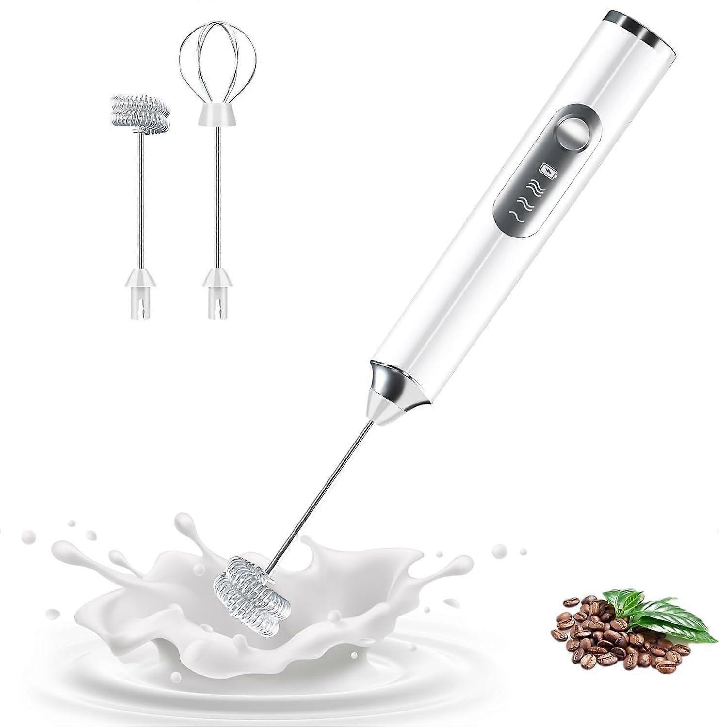 Rechargeable Milk Frother Handheld, Electric Whisk 3 Speeds Adjustable, Hand Held Coffee Frother with 2 Whisks, Drink Mixer for Latte, Coffee, Cappucc