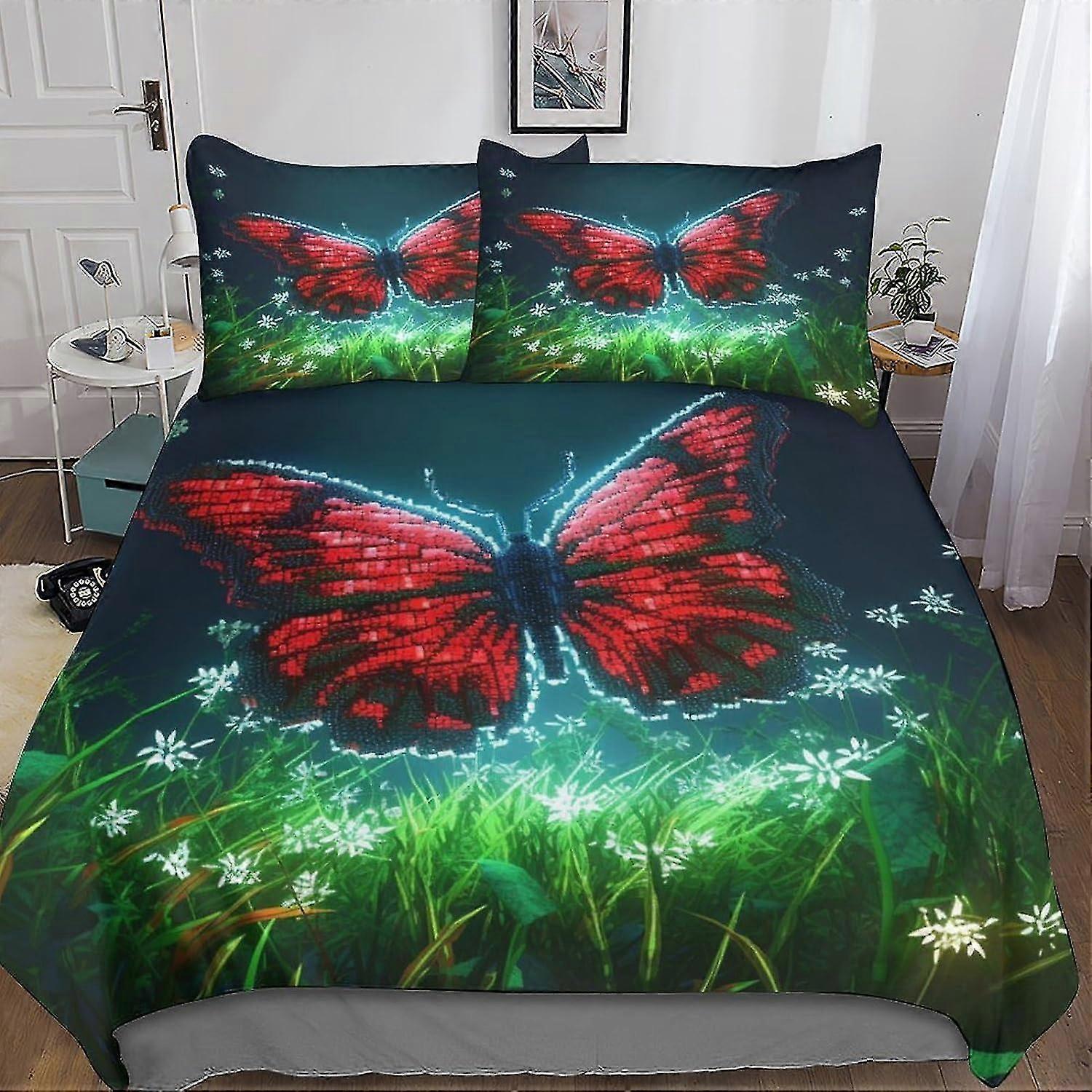 Colorful 3D Printed Flower Butterfly Bedding Set for Children and Teens with Pillowcase and Zipper Closure