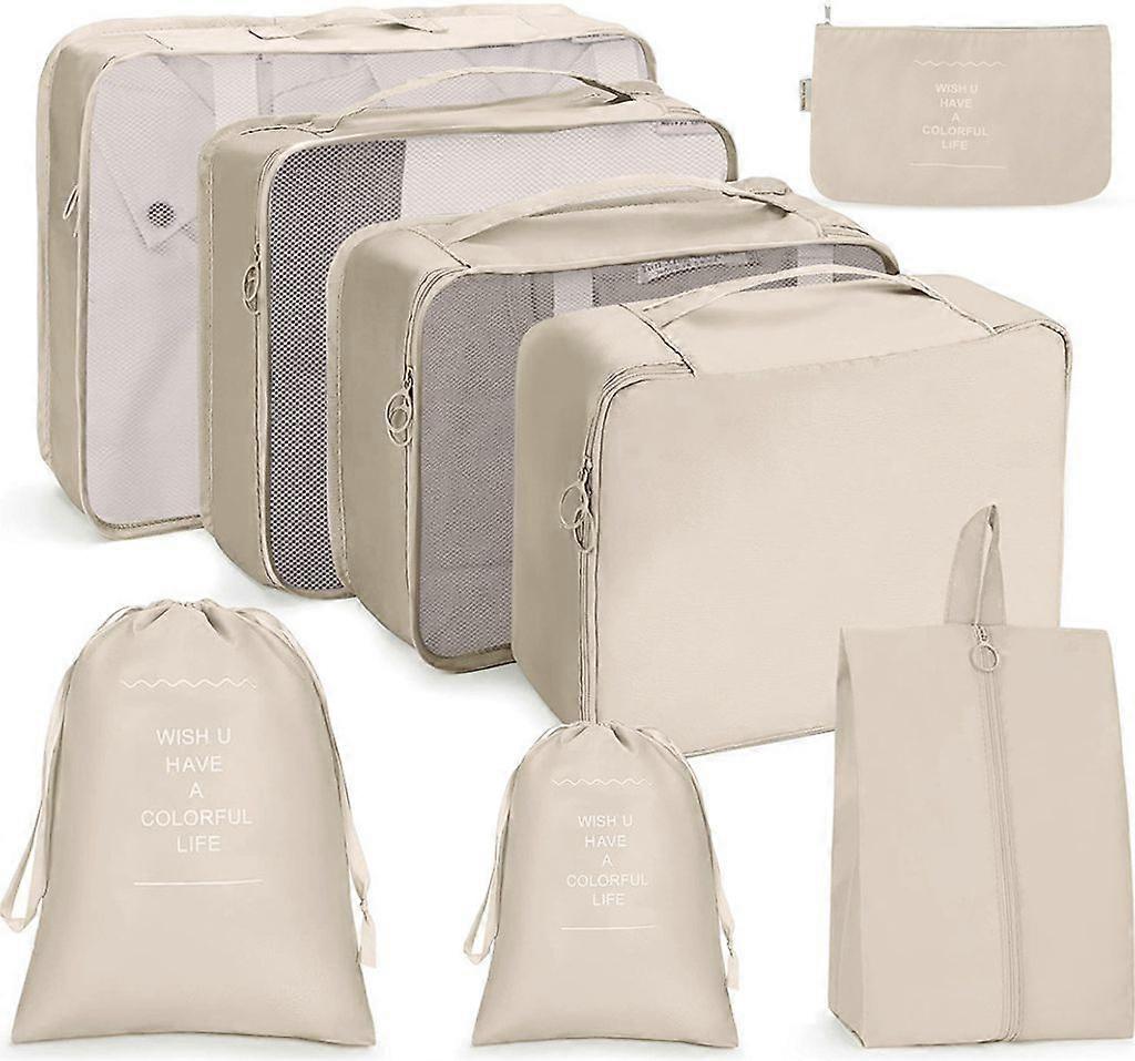 Suitcase Organizer 8-Piece Set, Packing Cubes Multi-Purpose, Off-White