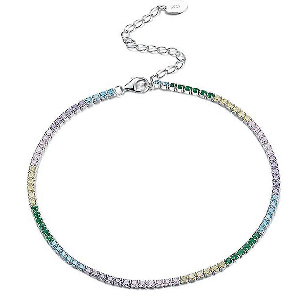 Cute colorful cubic zirconia ankle bracelets for women, delicate 925 sterling silver anklet adjustable foot chain summer foot jewelry