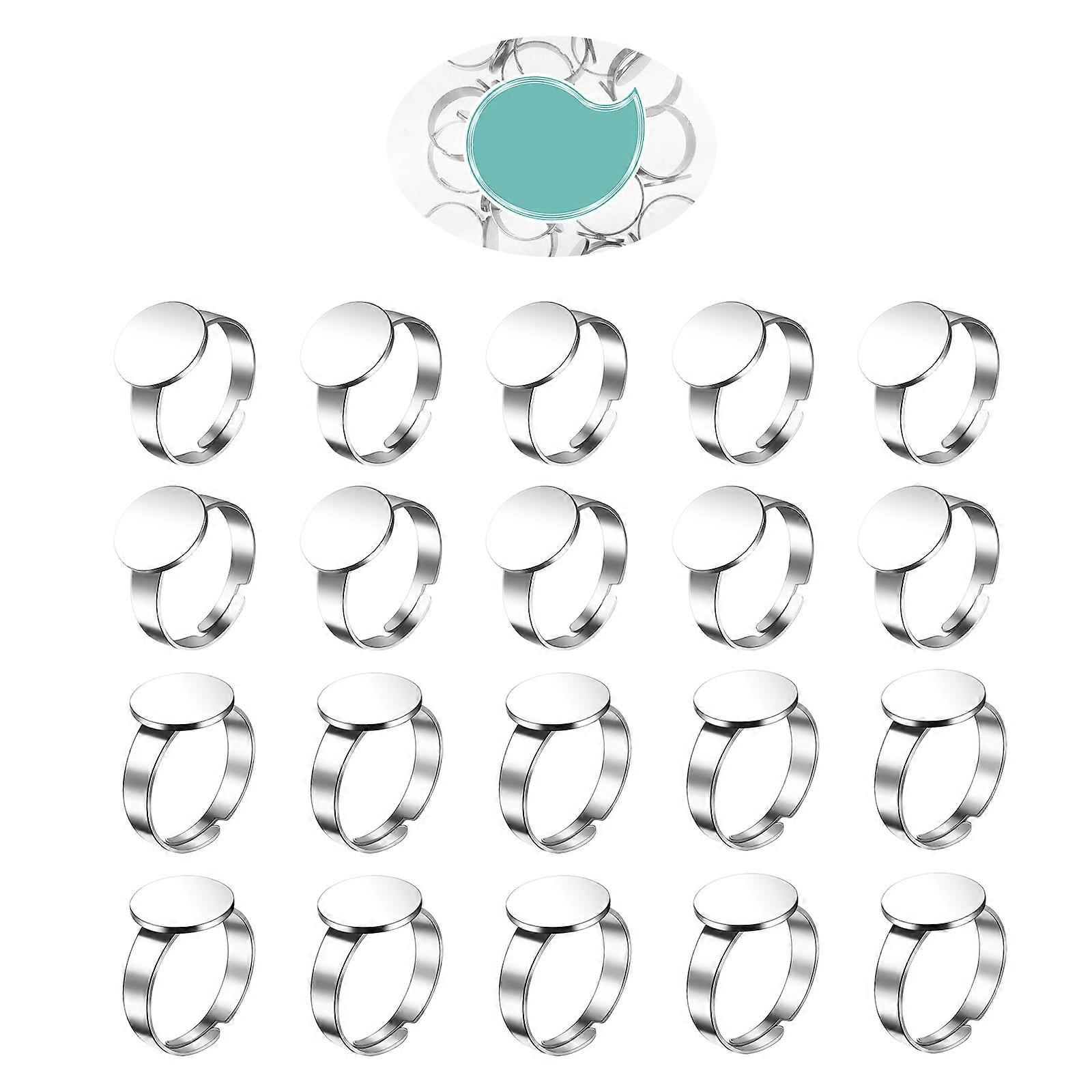 Button Rings Settings Stainless Steel Finger Rings Bases for Craft Projects 20Pcs