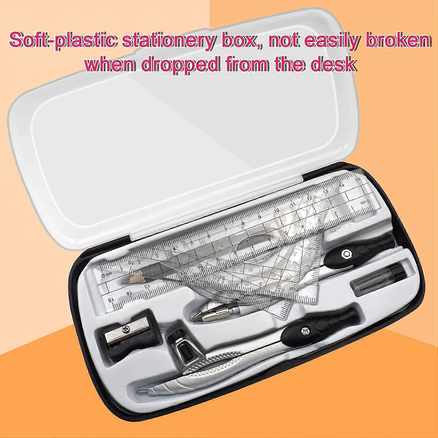 Geometry Compasses Set with Maths Protractor, Set Squares, Ruler, Black