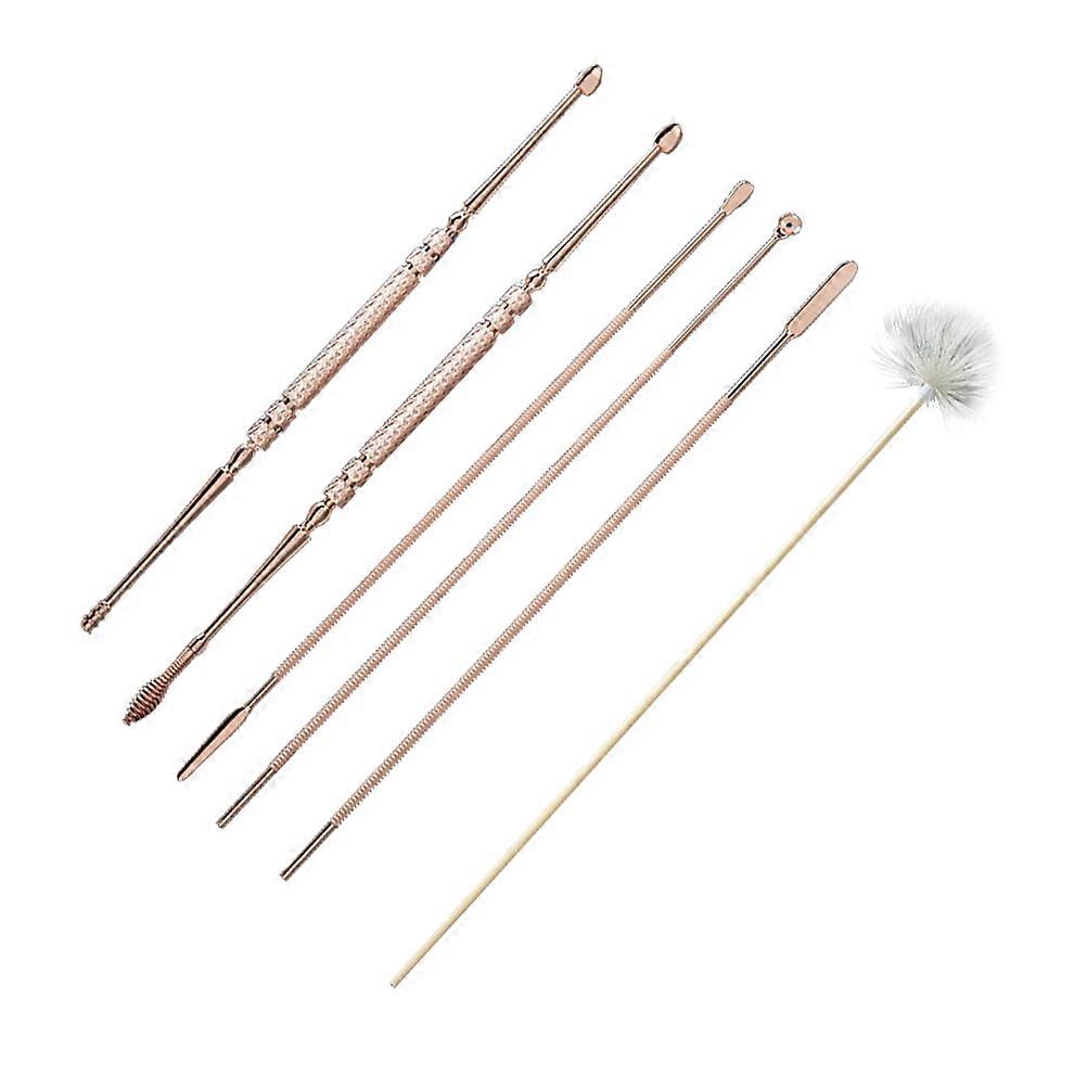 Stainless Steel Ear Wax Removal Kit with Diamond Pattern Handle for Easy Cleaning at Home 6 Pcs Golden