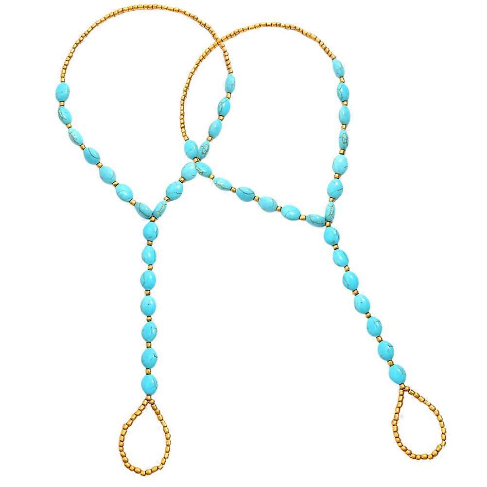 Beaded Blue Elastic Anklets for Women – Stylish Foot Chains for Beach, Festivals & Everyday Wear – 2pcs Set