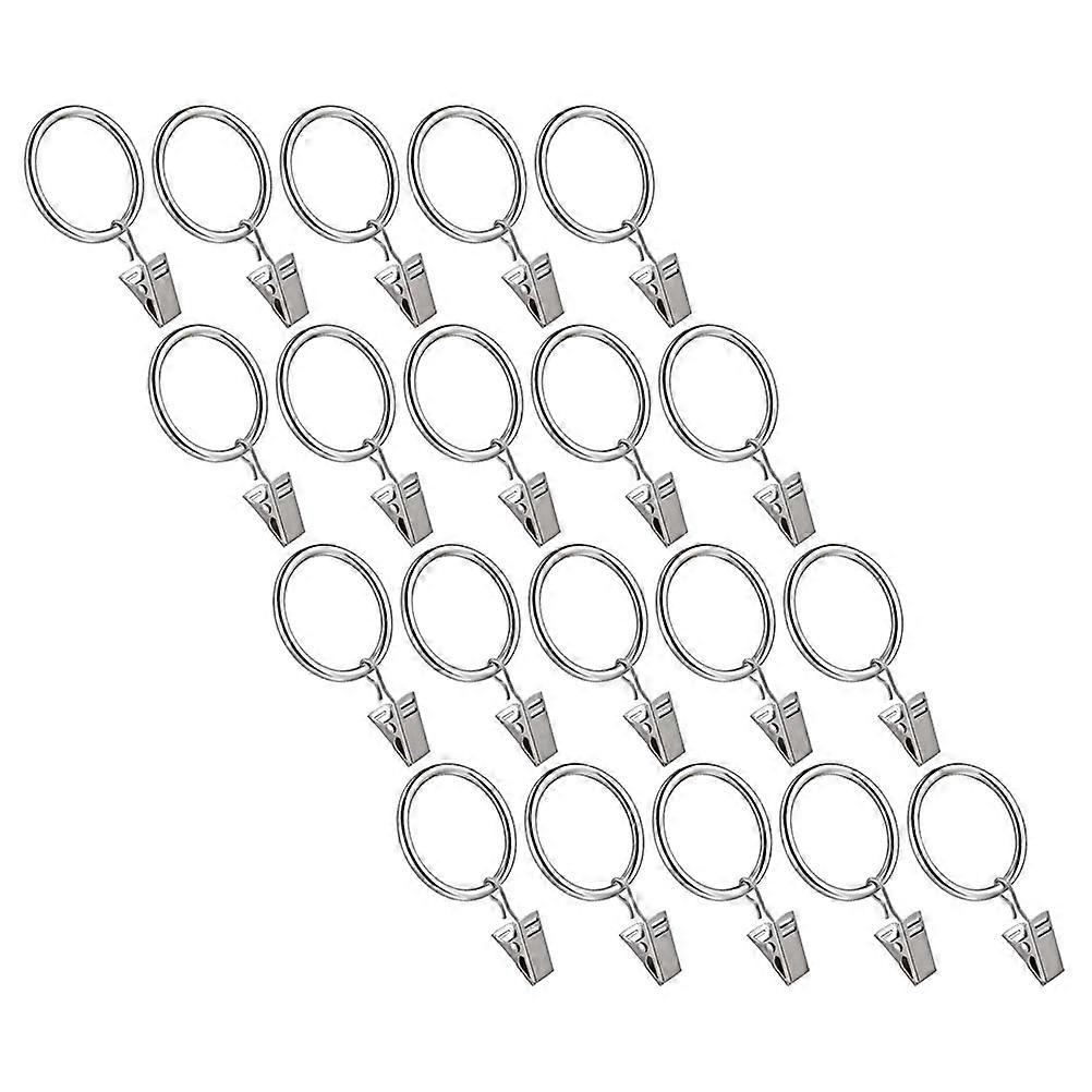 Silver Drapery Curtain Rings for Home Use with Clips 20Pcs Heavy Duty Metal
