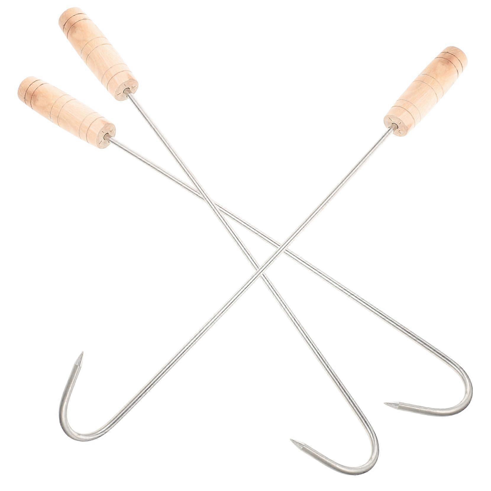 Food Flipper Braid Grill Fin Hooks 3-Pack Stainless Steel Meat Hooks for Drying Meat, BBQ Roasting, Rotating Fork