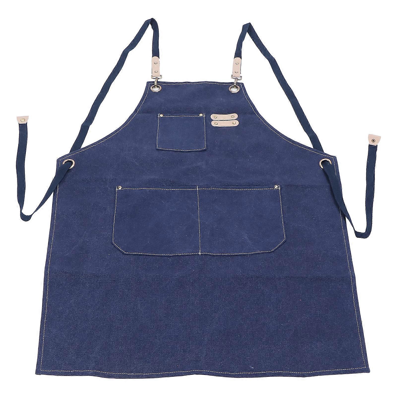 Cotton Canvas Apron Adjustable Cross Back Apron Kitchen Cooking Apron with PocketsBlue