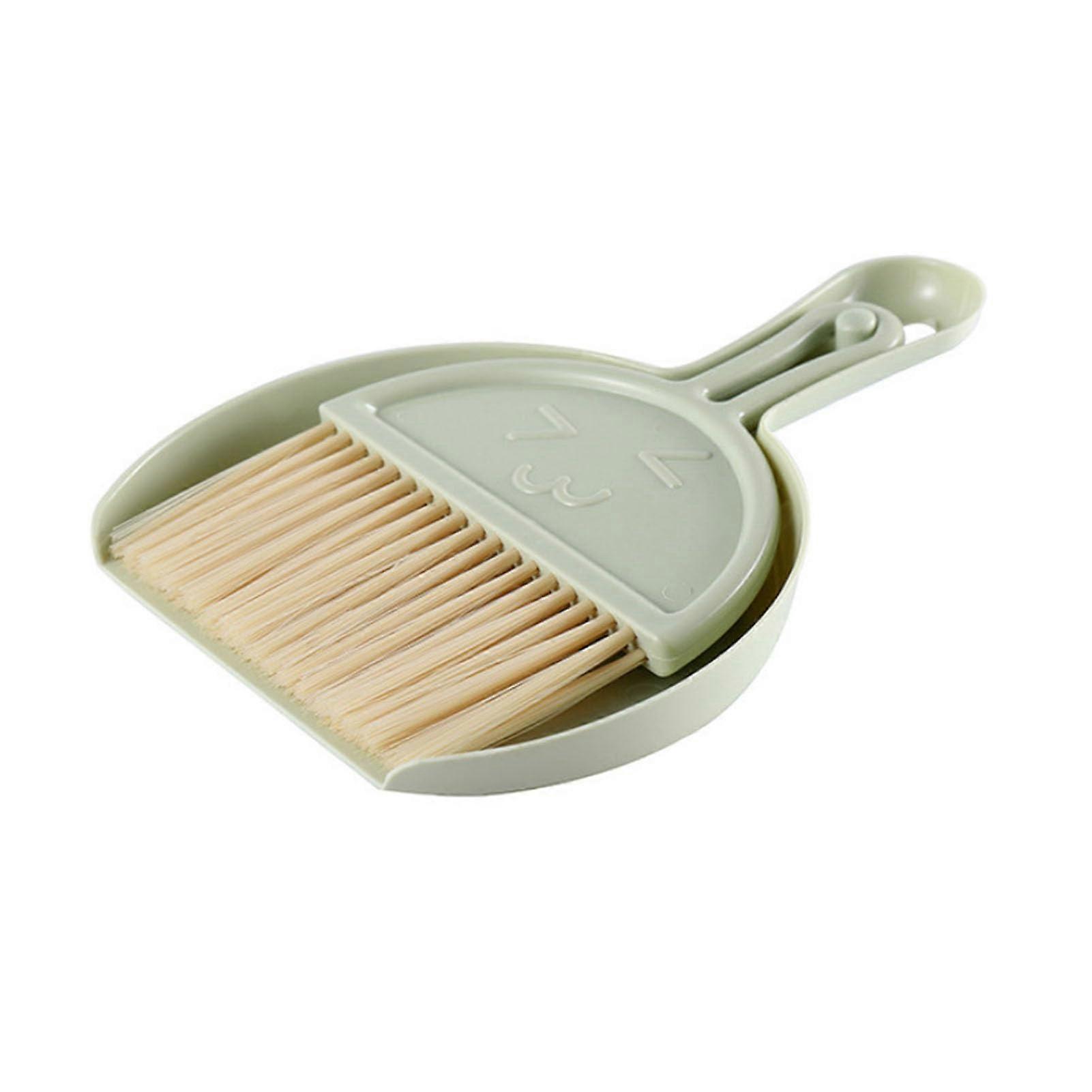 Mini Broom and Dustpan Set with Smile Face Design for Tabletop Office Desk Cleaning (Green)