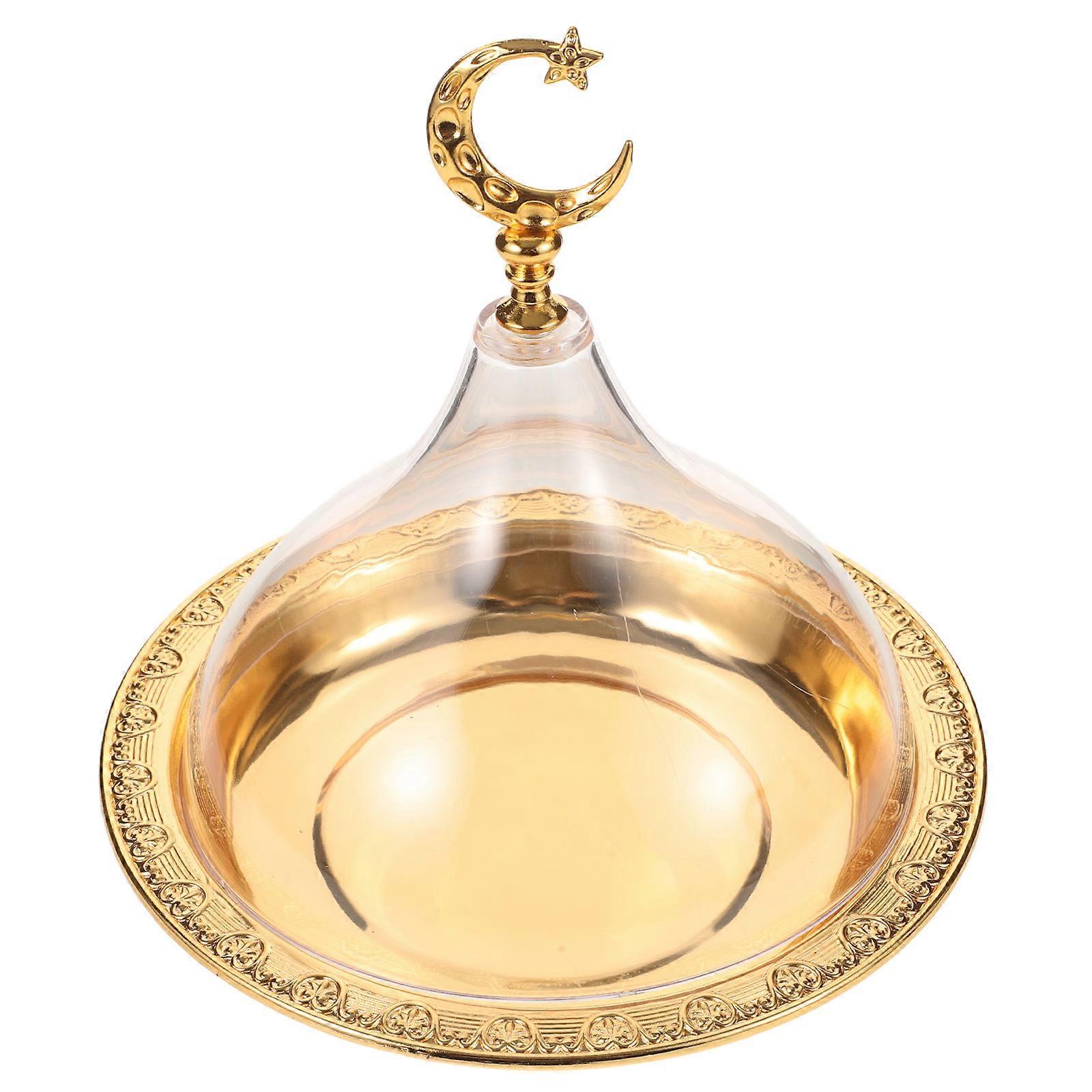 Bandeja de bolo de acrílico dourado Placa de sobremesa multifuncional com tampa para uso doméstico 12,5 polegadas