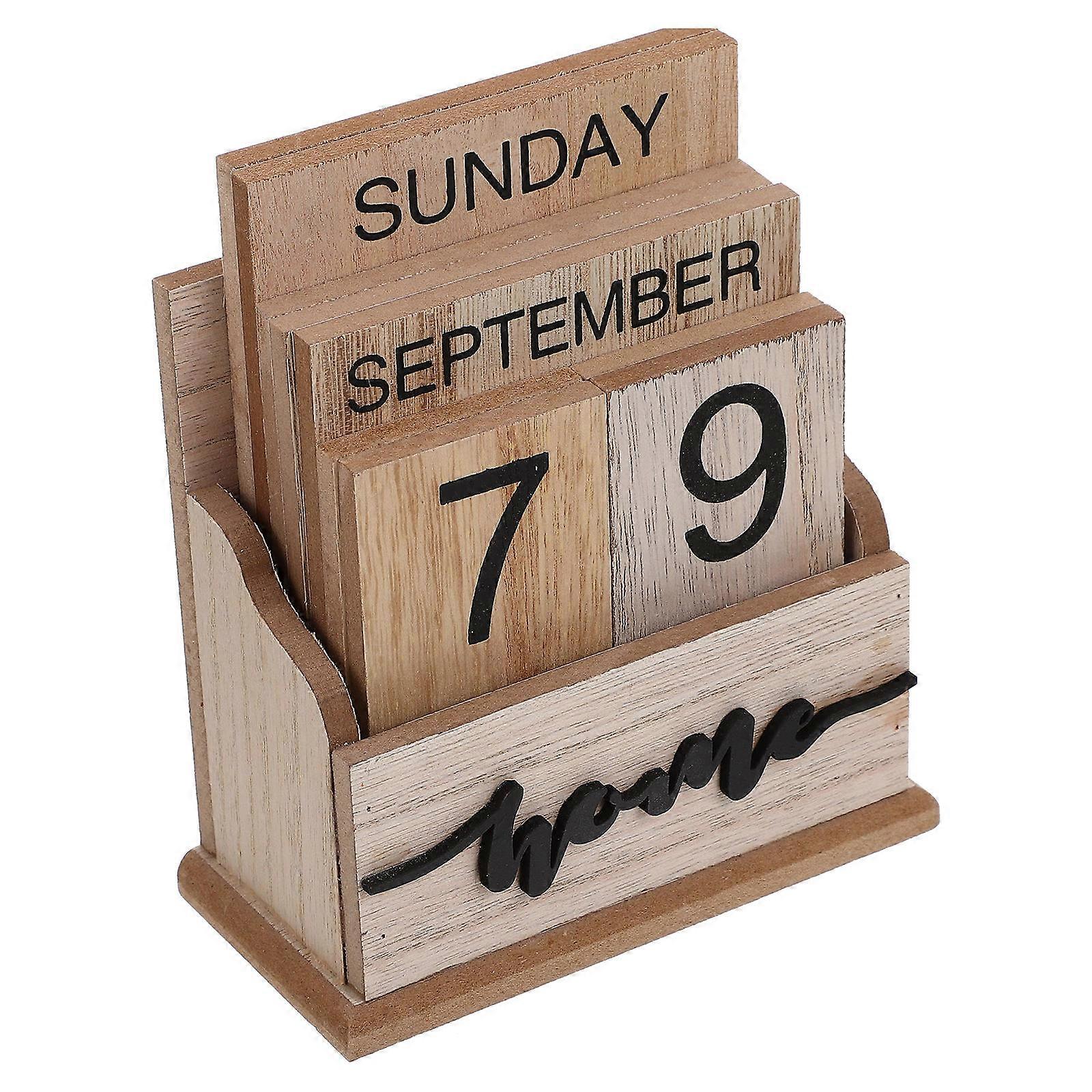 Tabletop Calendar Month Date Display Wood Decor For Study Childrens Room 13x6.5x15cm 1Set