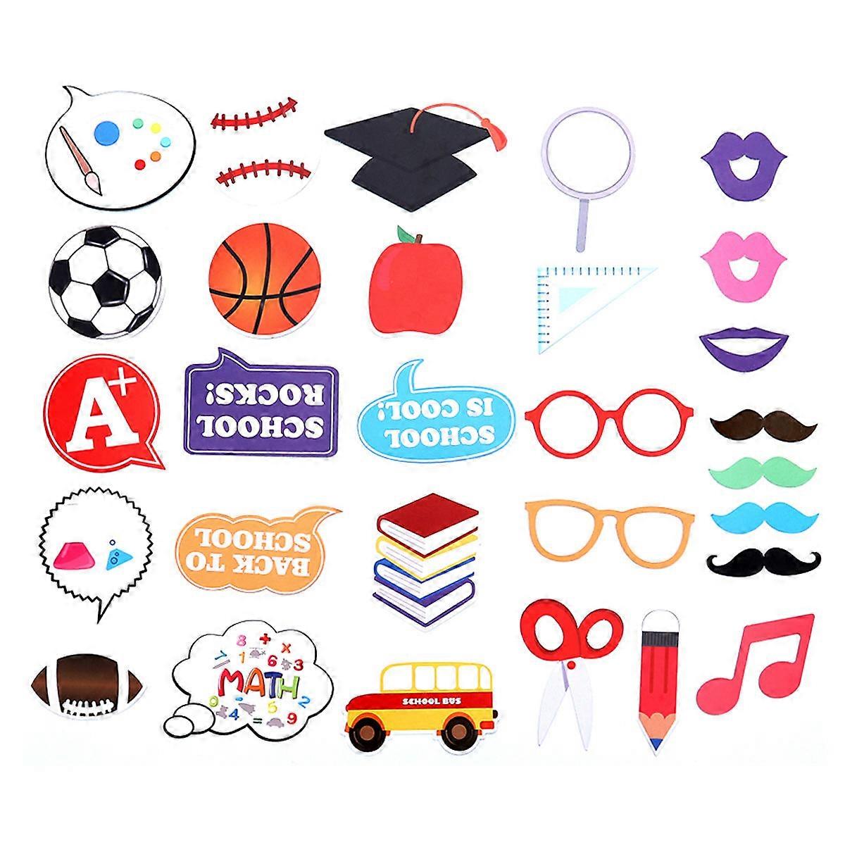 Photo Booth Props Set Back To School Theme Party Supplies Assorted Color Paper DIY Package Class 30Pcs