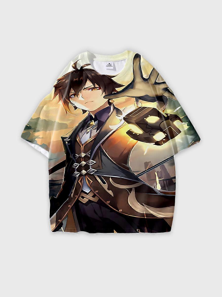 T-shirt round neck Role Pattern loose short sleeve D214