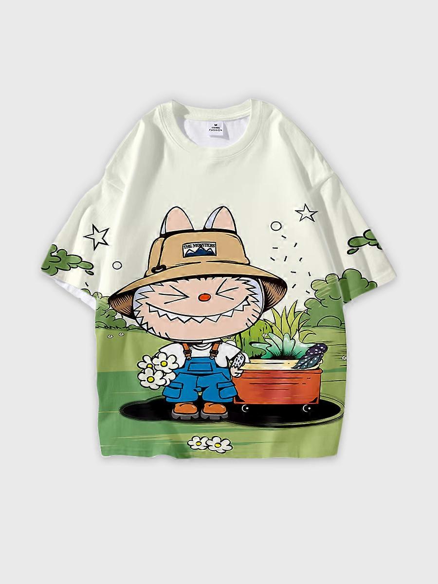 T-shirt round neck Pattern loose short sleeve K735