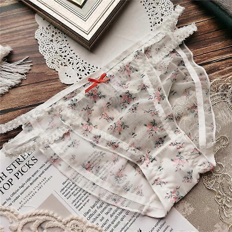 Cute Underwear Little Floral Briefs Fairy Hollow Mesh Lace Bow Low Waist Women's Panties