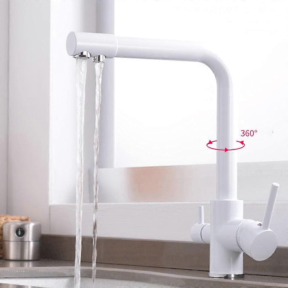 3Way Brass Kitchen Sink Faucet with 360° Rotation, 3in1 Multifunction Faucet for Water Filter System, Gold (Color: Nero)