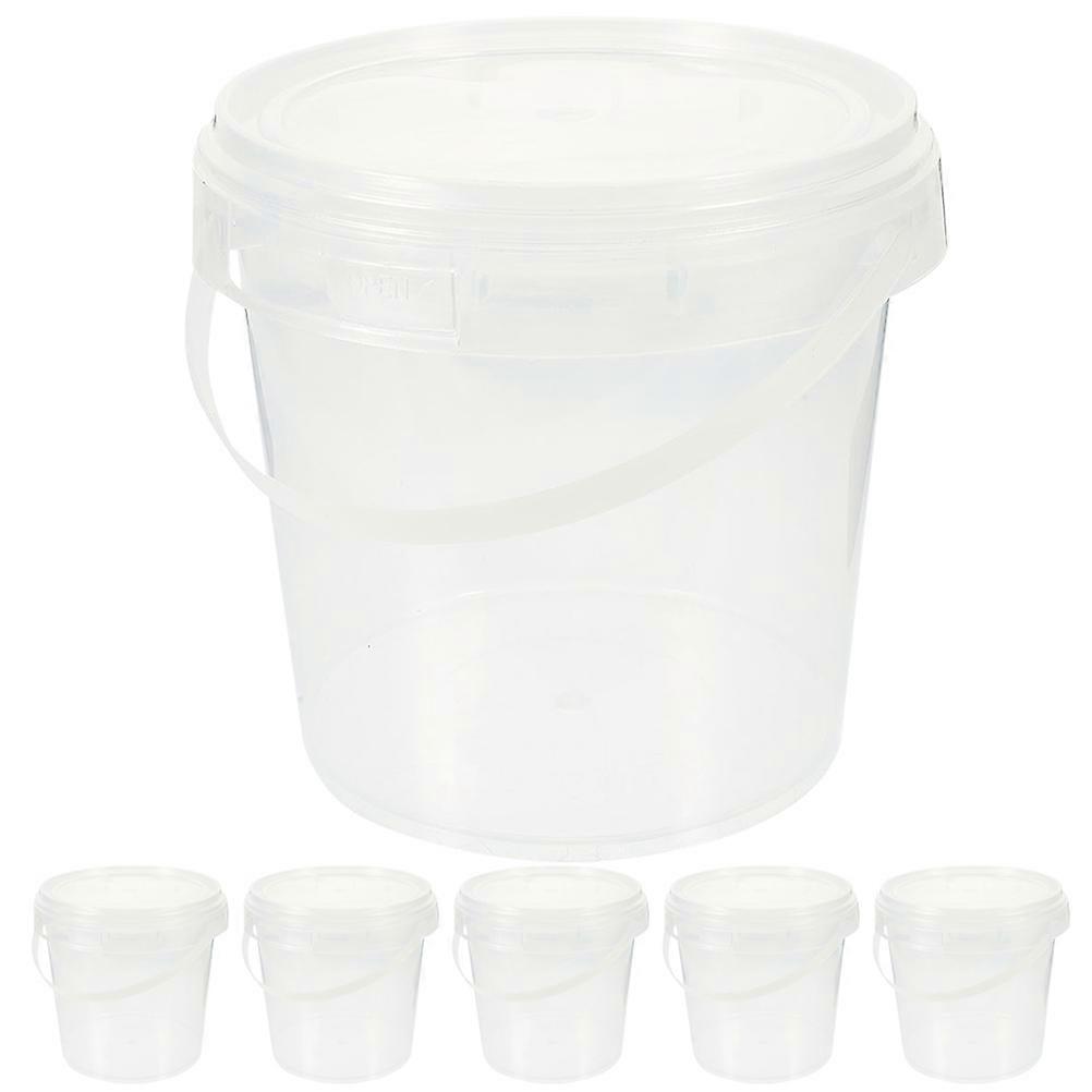 6pcs Clear Plastic Containers with Lids for Ice Cream Buckets Food Storage Round Plastic Buckets with Handle