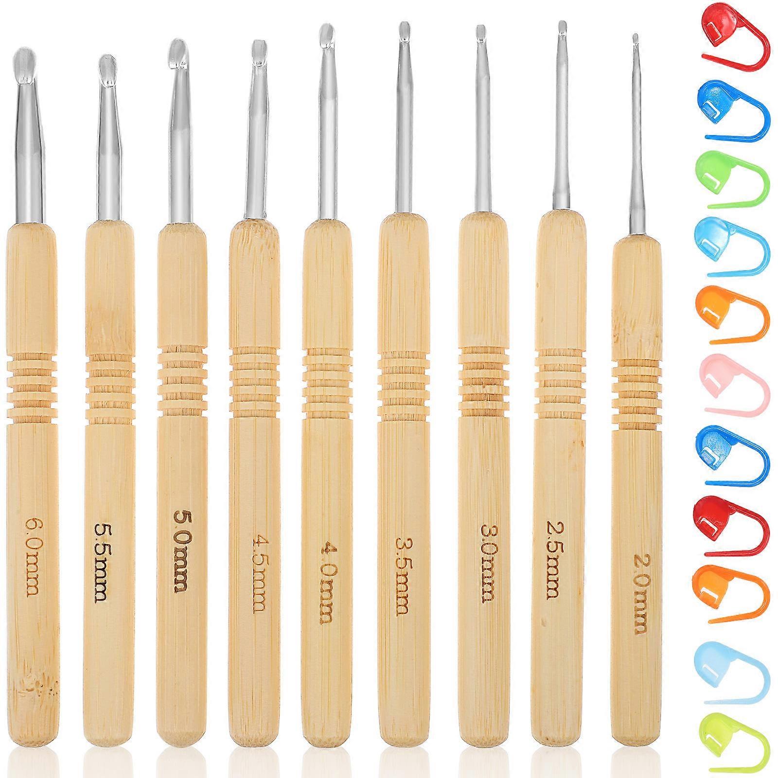 Wooden Crochet Hooks Set for Knitting with Comfortable Handles and Stitch Markers 1 Set