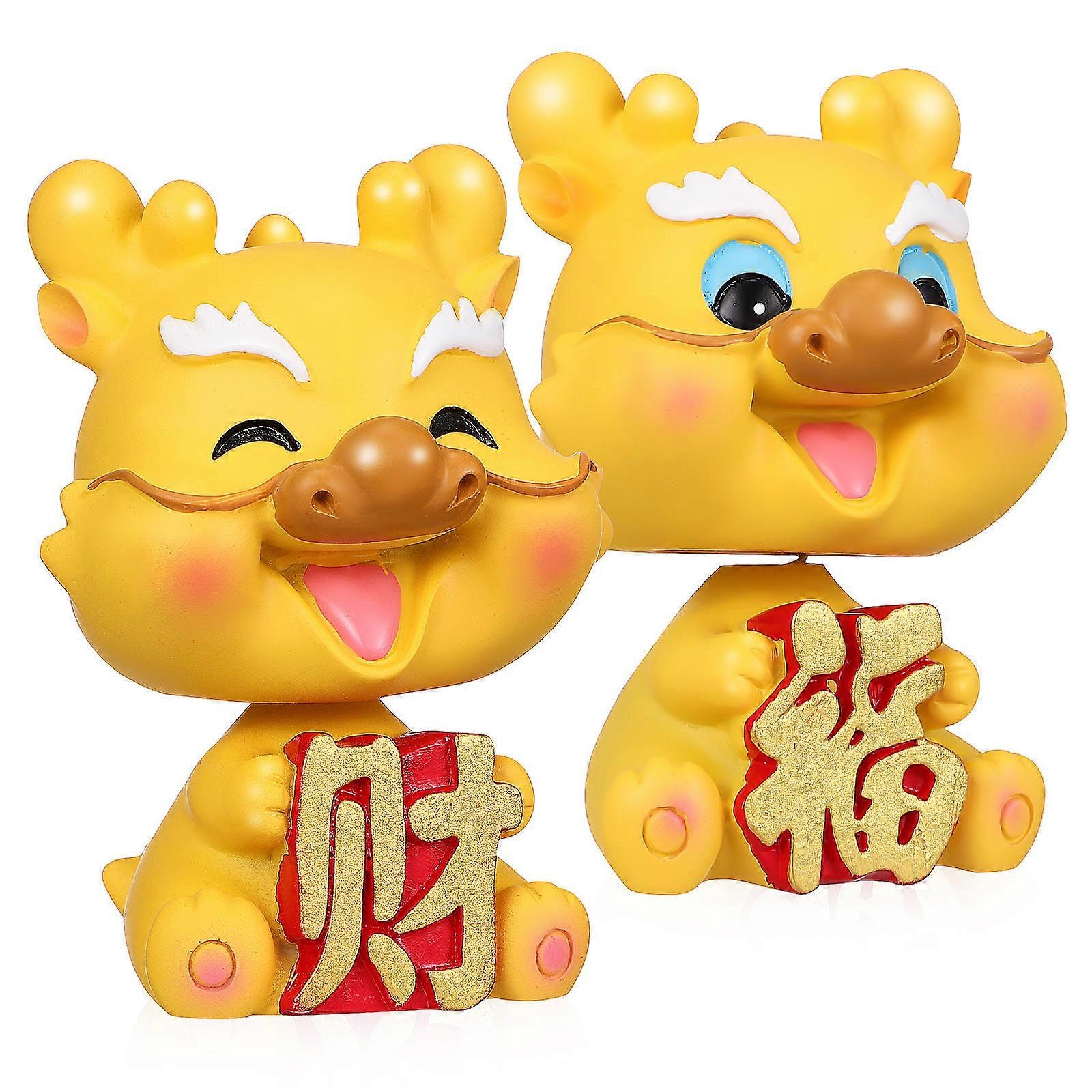 Chinese New Year Dragon Figurines 2 Pcs Dragon Shape Decorations Yellow Symbolizes Good Fortune And Prosperity