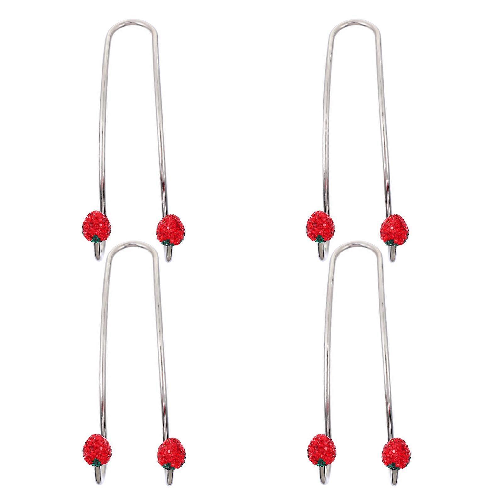 Red Rhinestone Strawberry Car Hooks for Bag Storage with Stainless Steel 4pcs